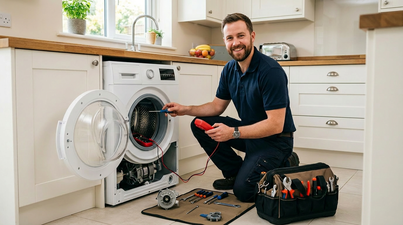 Technician repairing home appliance